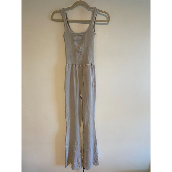 Free People Good Karma Flared Onesie in "Ice Grey" SIZE SMALL - Picture 3 of 7